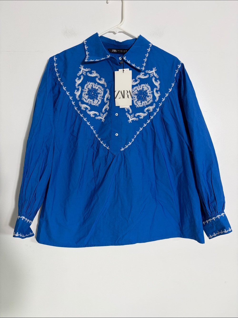ZARA Cobalt Blue Embroidered Western Yoke Shirt Small
